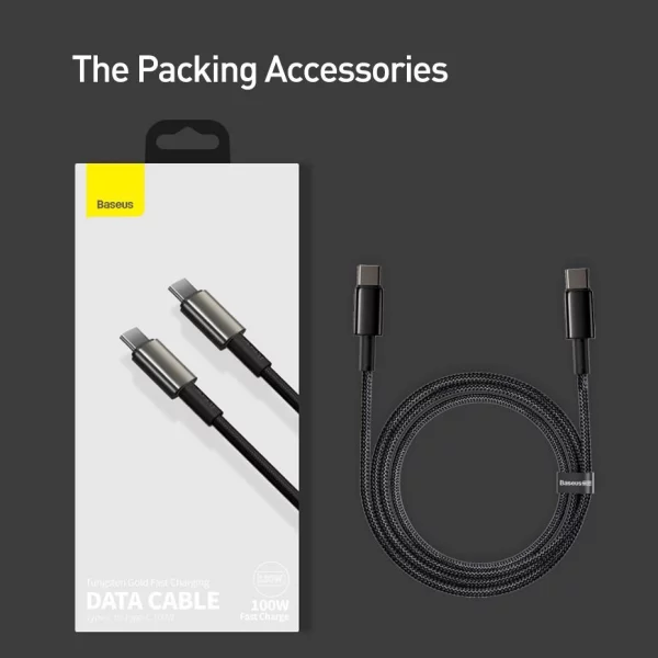 Baseus Tungsten Gold Fast Charging Data Cable Type-C to Type-C 100W - Image 4