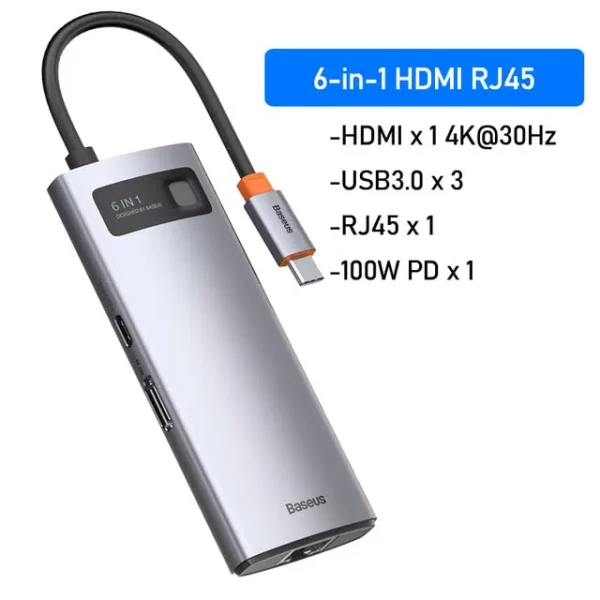 Baseus Metal Gleam Series 6 in 1 Multifunctional Type-C HUB
