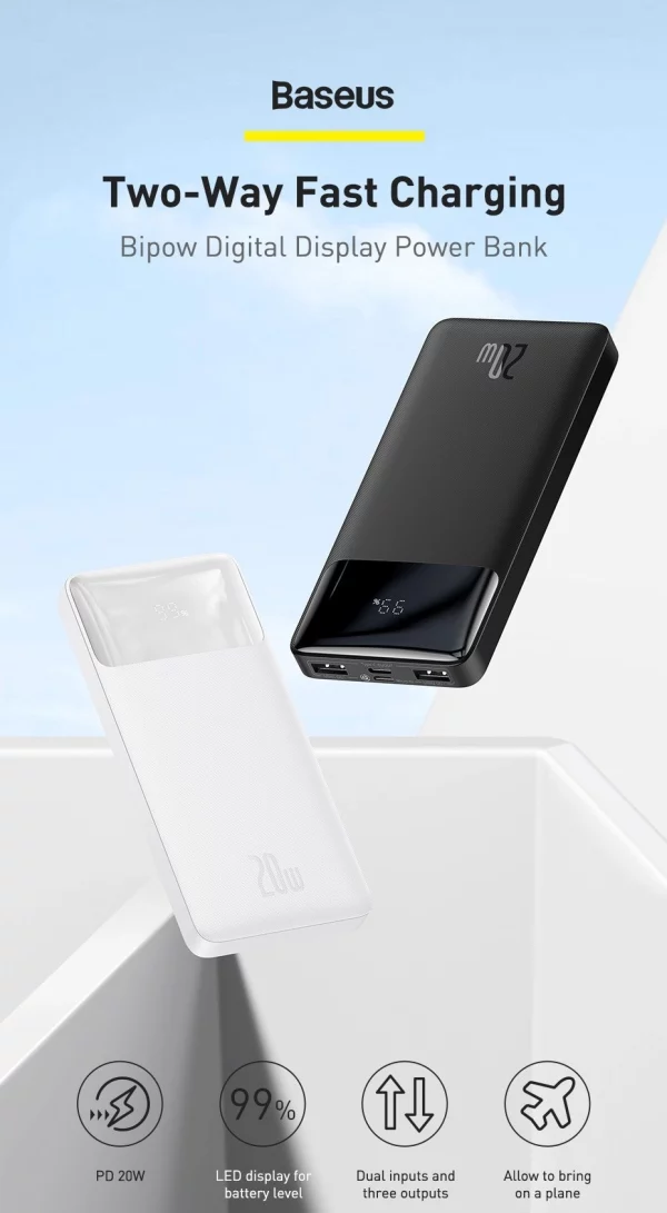 Baseus Bipow Digital Display Power bank 20000mAh (15W, 20W , 25W)