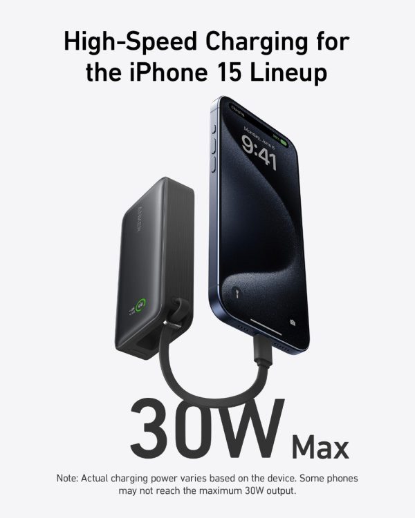 Anker Nano Power Bank (30W, Built-In-USB-C Cable)- Black - Image 2