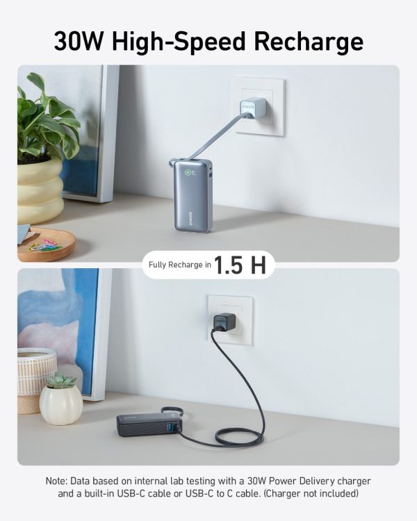 Anker Nano Power Bank (30W, Built-In-USB-C Cable)-blue - Image 2